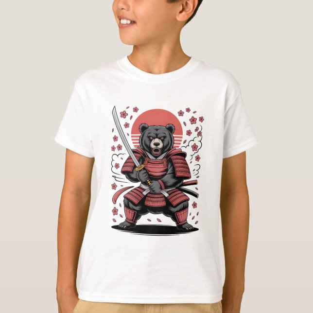T-Shirt Basique Enfant Samouraï Ours (Devant)