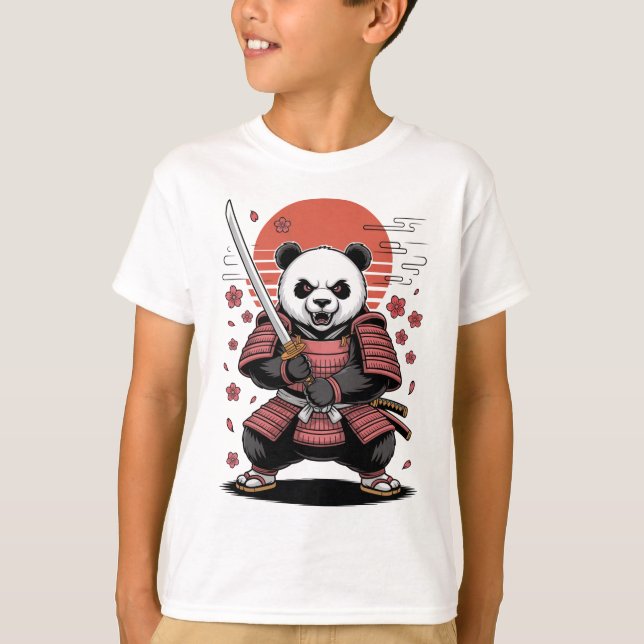 T-Shirt Basique Enfant Samouraï Panda Ours (Devant)