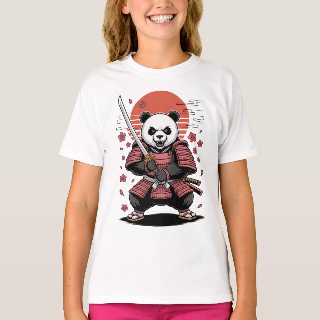T-Shirt Basique Enfants Samouraï Panda Ours (Devant)