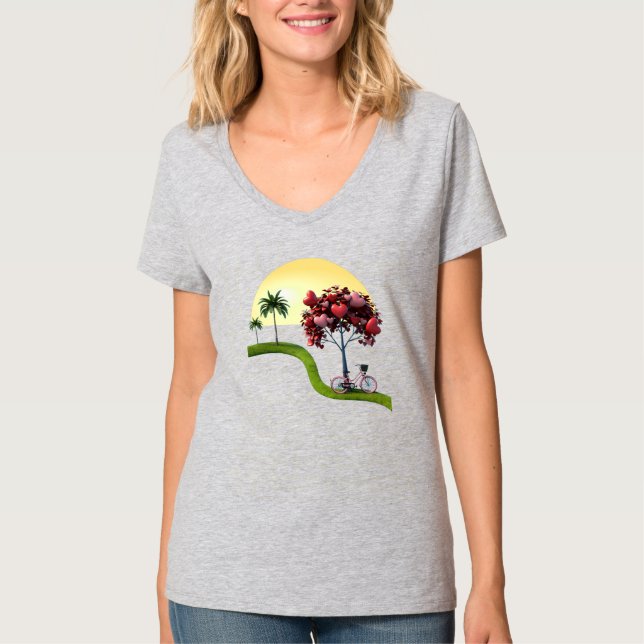 T-shirt basique féminin à encolure en V Sunset Rom (Devant)