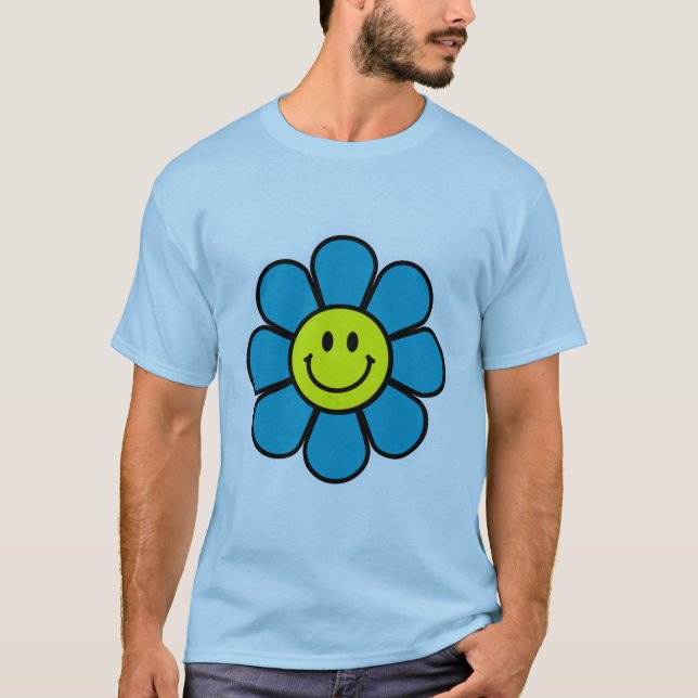 T-Shirt Basique Fleur (Bleu) (Devant)