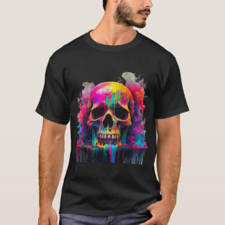 T-shirt basique homme crâne à goutte néon