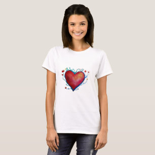 T-Shirt basique pour femmes à cœur aquarelle