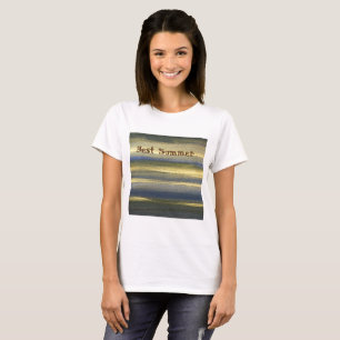 T-Shirt basique pour femmes Lignes Bleues Dorées,