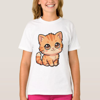 T-shirt basique pour filles avec un chaton roux mi