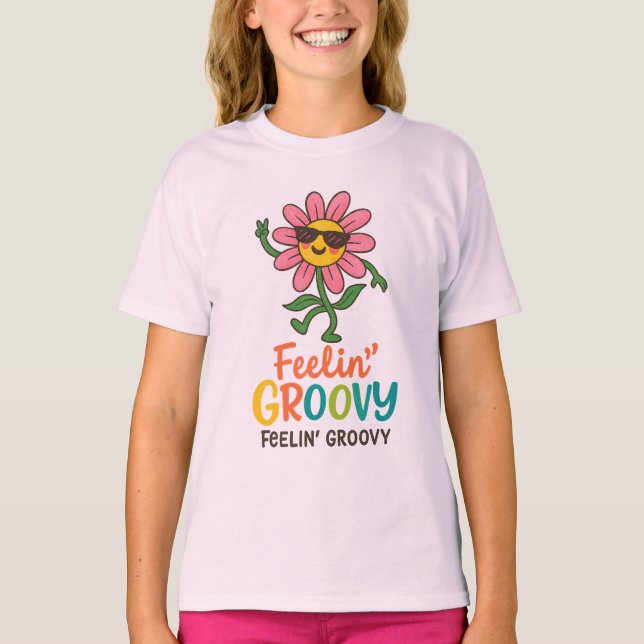 T-shirt basique rétro Fleur Groovy pour filles (Devant)
