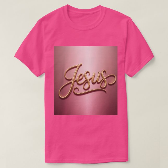 T-Shirt Basique Rose Jésus Script Or pour Homme (Design devant)