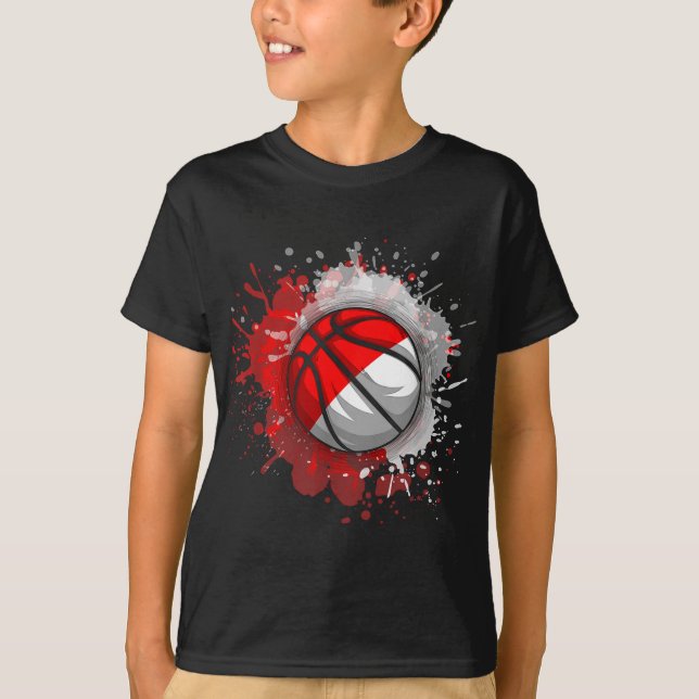 T-shirt Basket-ball avec drapeau indonésien (Devant)