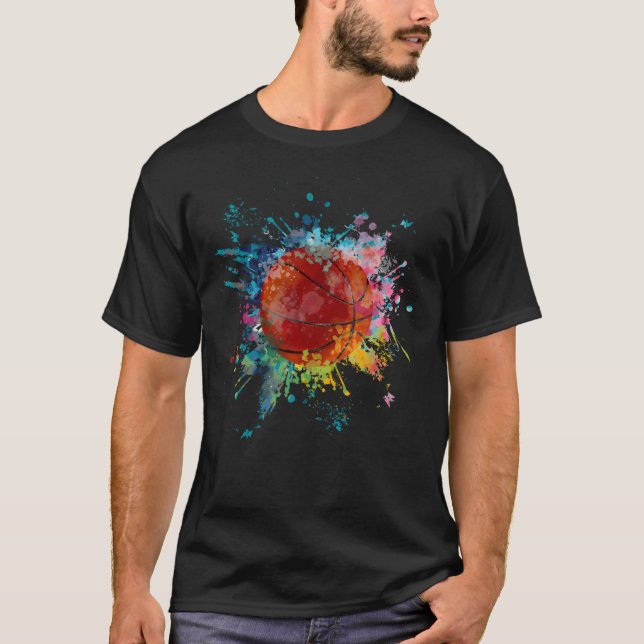 T-shirt Basket-ball de conception d'éclaboussure de couleu (Devant)