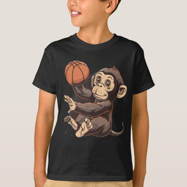 T-shirt Basket-ball dessin d'art mignon singe basket-ball (Devant)