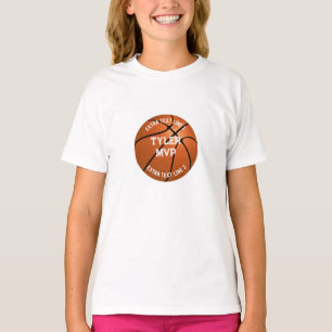 T-shirt Basket-ball, Nom de l'enfant, MVP/Numéro, 2 lignes