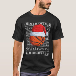 T-shirt Basket Ball Santa Hat Noël Funny Ball San