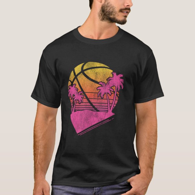 T-shirt Basket Bball Retro Palm Sunset (Devant)