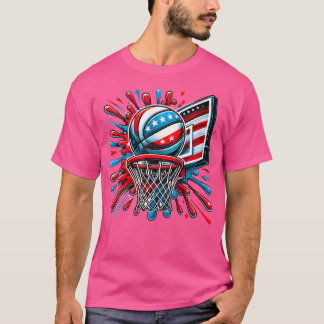 T-shirt Basket Bleu Bleu Rouge Couleur Splash Usa Drapeau 