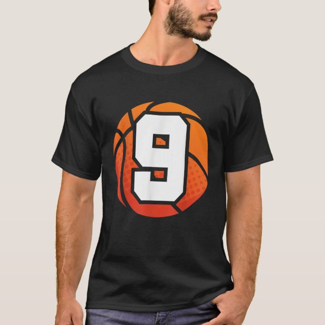T-shirt Basketball Anniversaire Numéro 9 pour Neuf ans (Devant)
