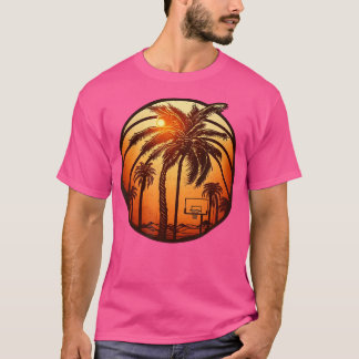 T-shirt Basketball au coucher du soleil avec des palmiers