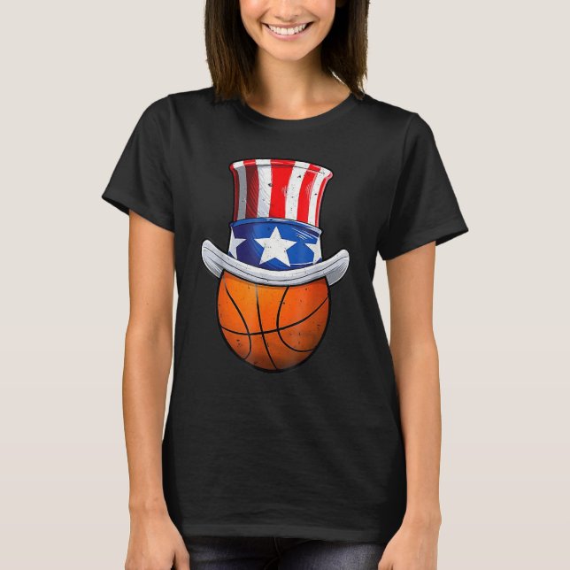 T-shirt Basketball Ball 4th Of July Uncle Sam American Fla (Devant)