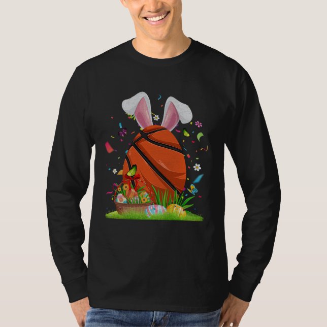 T-shirt Basketball Ball Egg & Bunny Ears Happy Easter Day  (Devant)