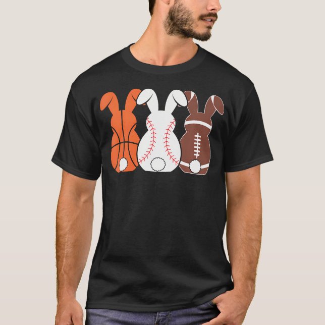 T-shirt Basketball Baseball Football Sports Easter Bunny R (Devant)