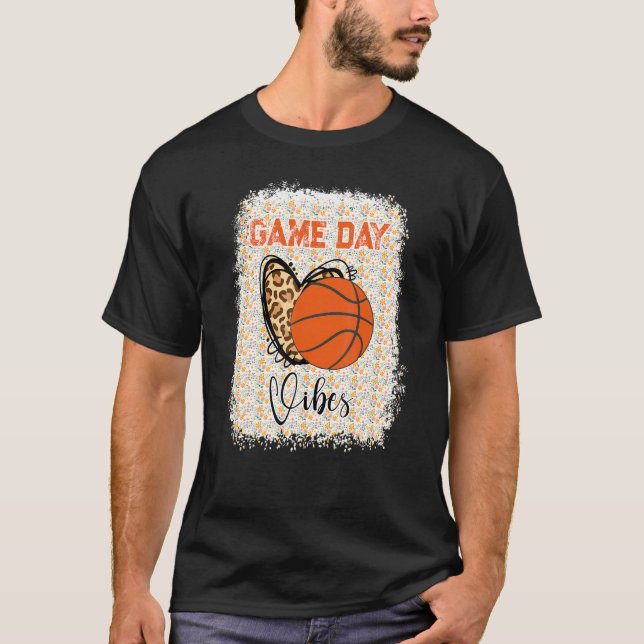 T-shirt Basketball Bleached Game Day Vibes Basketball Mom  (Devant)