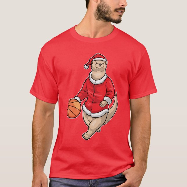 T-shirt Basketball de Noël de loutre (Devant)