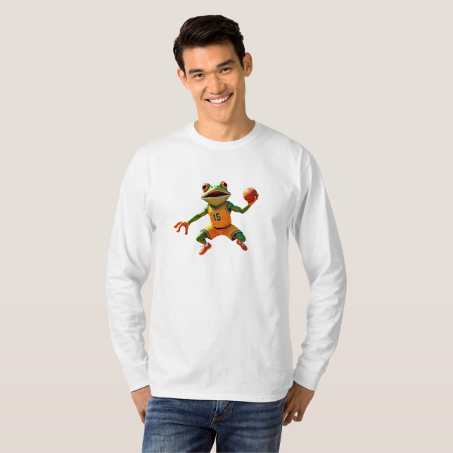 T-shirt Basketball Frog hommes blanc manches longues T-shi (Devant entier)