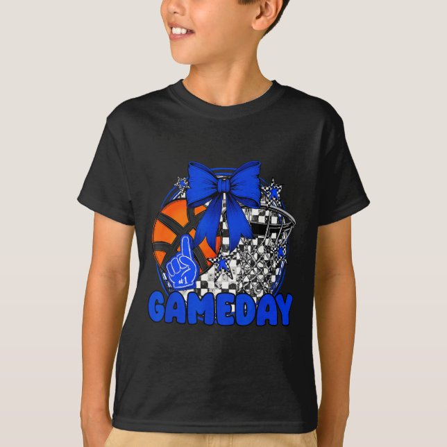 T-shirt Basketball Game Day Go Cheer Team Blue Coquette Ch (Devant)