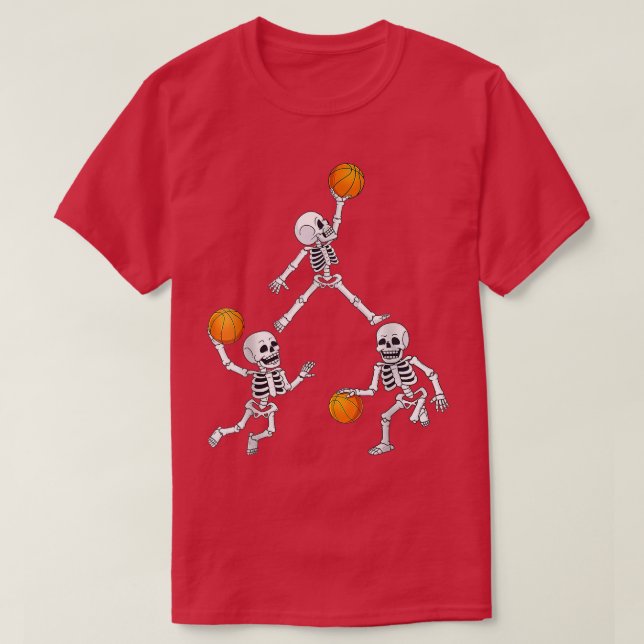 T-shirt Basketball Halloween Skeleton Dunking Dribble Boys (Design devant)