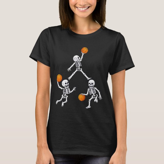 T-shirt Basketball Halloween Skeleton Dunking Dribble Boys (Devant)