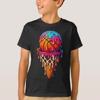 T-shirt Basketball Ice Cream Drip For Boys Girls Youth Bas