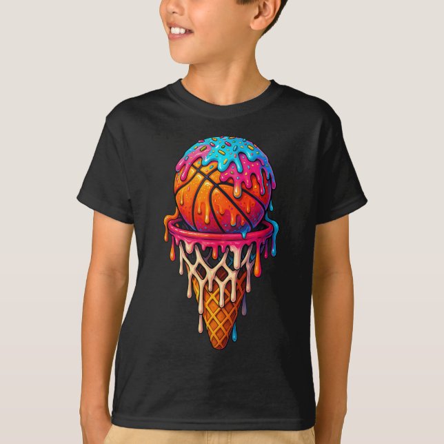T-shirt Basketball Ice Cream Drip For Boys Girls Youth Bas