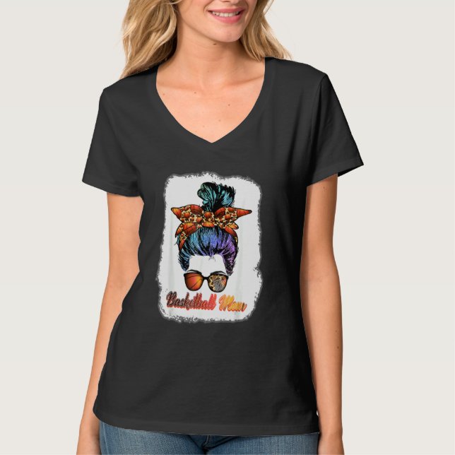 T-shirt Basketball Maman Messy Bun Mama Joueur De Basketba (Devant)