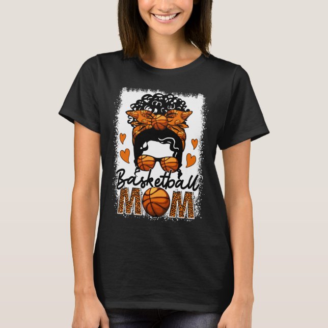 T-shirt Basketball Mom Leopard Messy Bun Game Day Mother s (Devant)
