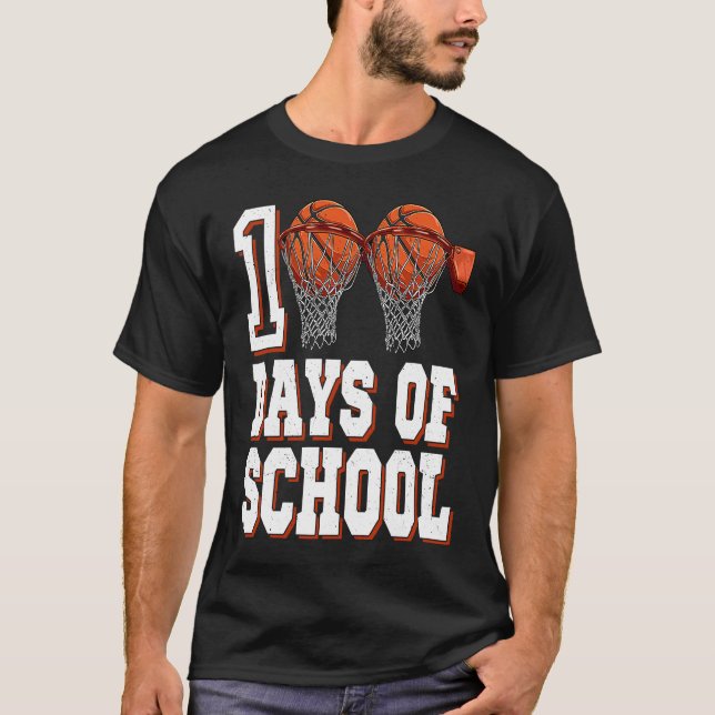 T-shirt Basketball Player 100 Days Of School Student Boys  (Devant)