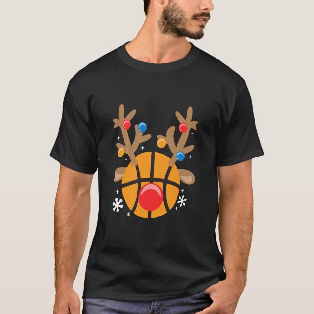 T-shirt Basketball Reindeer Funny mignonne garçon Noël (Devant)