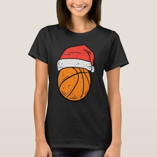 T-shirt Basketball Santa Hat Christmas Xmas Boys Girls (Devant)
