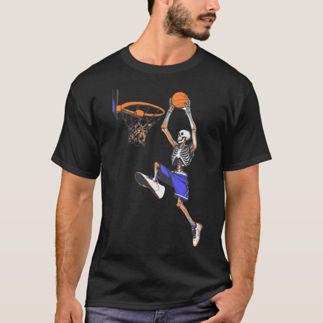 T-shirt Basketball Slam Dunk Skeleton Halloween (Devant)