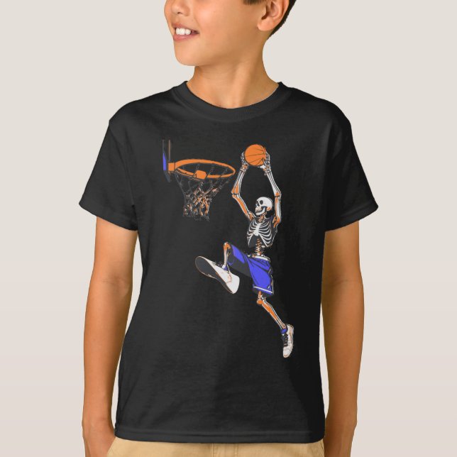 T-shirt Basketball Slam Dunk Skeleton Halloween (Devant)