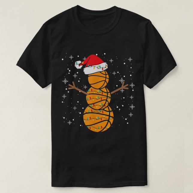 T-shirt Basketball Snowman Christmas Holiday Design (Design devant)