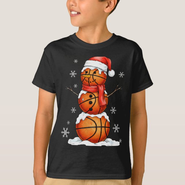 T-shirt Basketball Snowman Christmas Holiday Srts Xmas Paj (Devant)