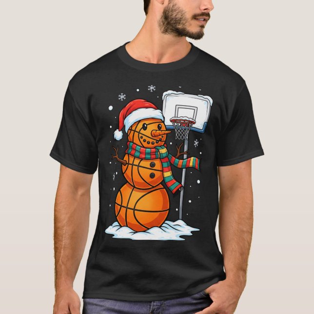 T-shirt Basketball Snowman Christmas Santa Hat Funny Xmas  (Devant)