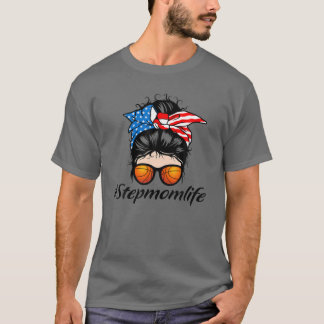T-shirt Basketball Stepmaman Vie Messy Bun American Flag B