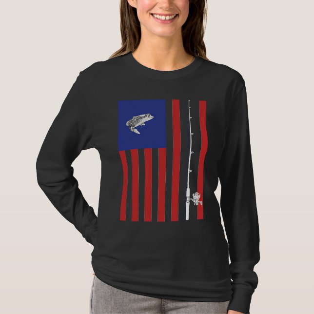T-shirt Bass American Flag Fishing Pole (Devant)