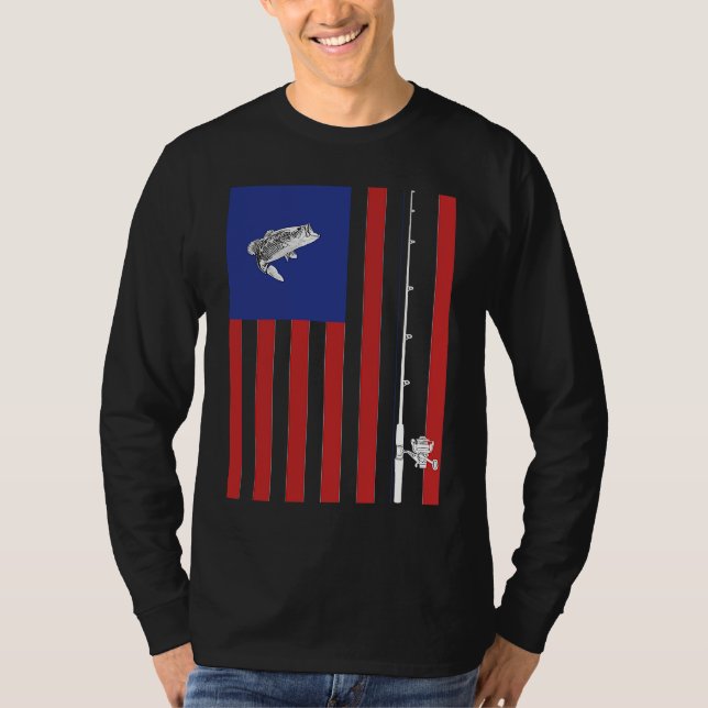 T-shirt Bass American Flag Fishing Pole (Devant)