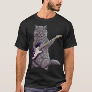 T-shirt Bass Cat- Rock groupe kitty jouant la basse guitar