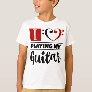 T-shirt Bass Clef Coeur J'Aime Jouer Ma Guitare