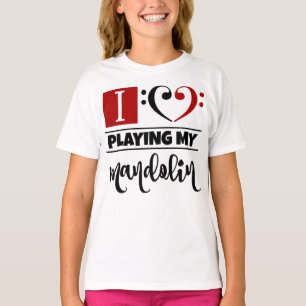 T-shirt Bass Clef Coeur J'Aime Jouer Ma Mandoline