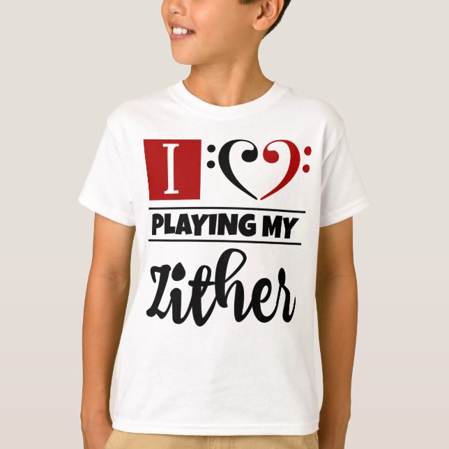 T-shirt Bass Clef Coeur J'Aime Jouer Ma Zthare (Devant)