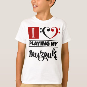 T-shirt Bass Clef Coeur J'Aime Jouer Mon Bouzouki