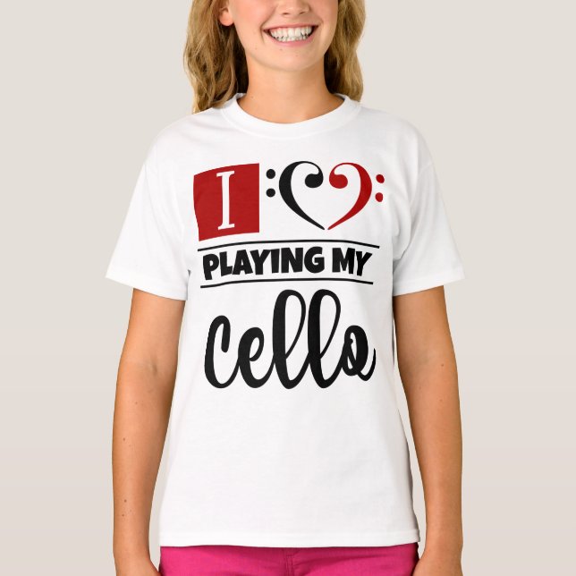 T-shirt Bass Clef Coeur J'Aime Jouer Mon Cello (Devant)